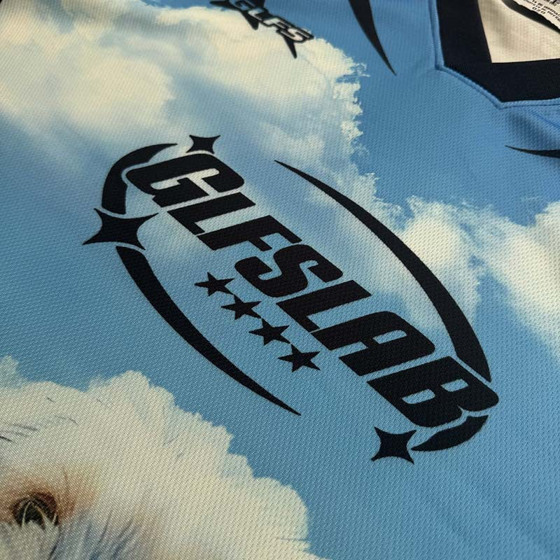 DAXUEN Sky blue short-sleeved graphic t-shirt featuring a dog