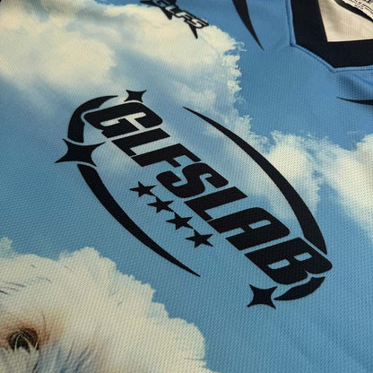 DAXUEN Sky blue short-sleeved graphic t-shirt featuring a dog