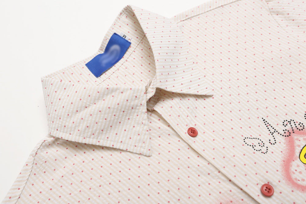 DAXUEN Beige short-sleeved button-up shirt with polka dots