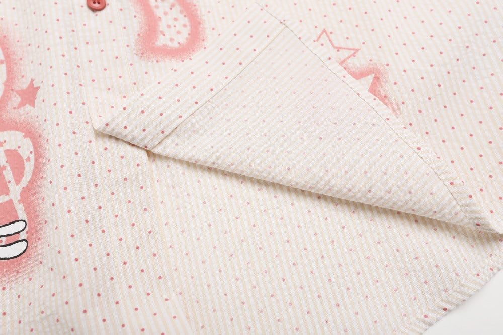 DAXUEN Beige short-sleeved button-up shirt with polka dots