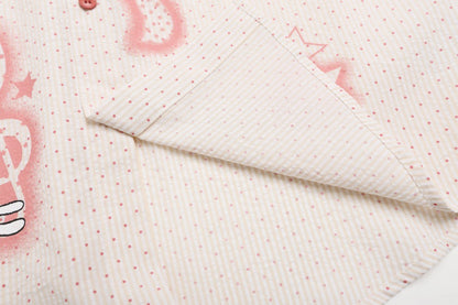 DAXUEN Beige short-sleeved button-up shirt with polka dots