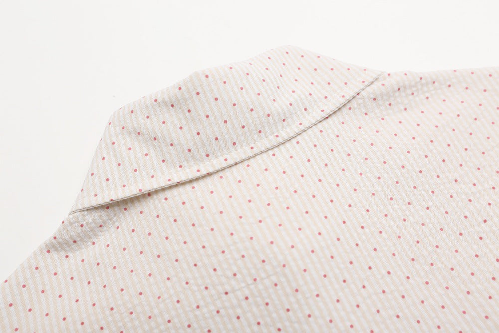 DAXUEN Beige short-sleeved button-up shirt with polka dots