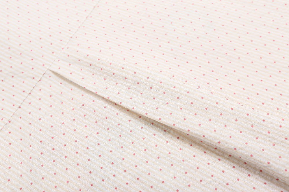 DAXUEN Beige short-sleeved button-up shirt with polka dots