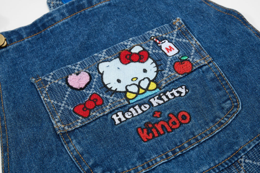 DAXUEN Playful cat embroidered denim overalls