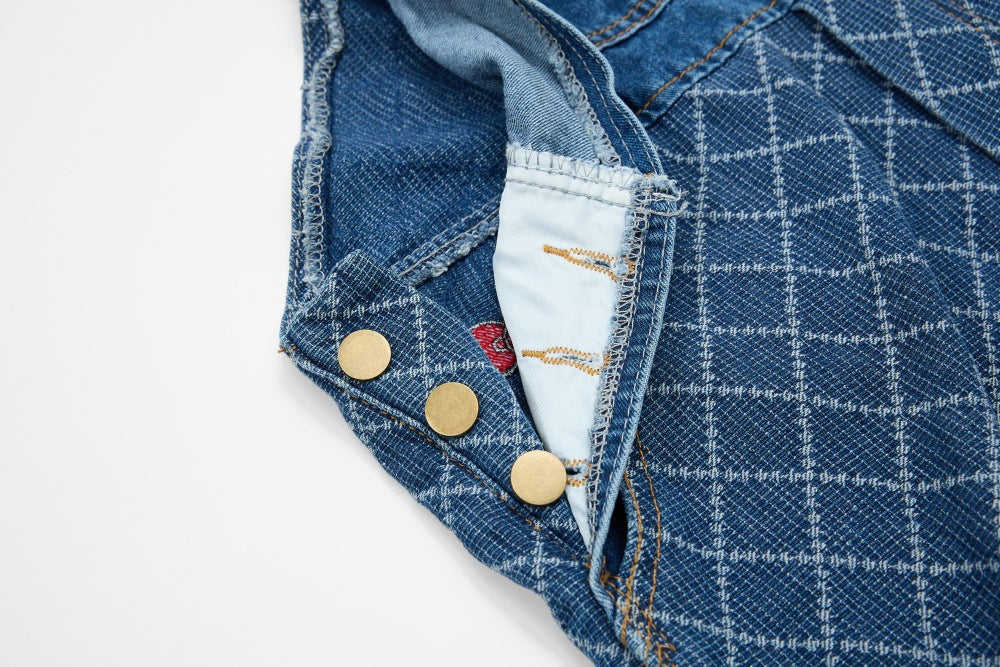 DAXUEN Playful cat embroidered denim overalls