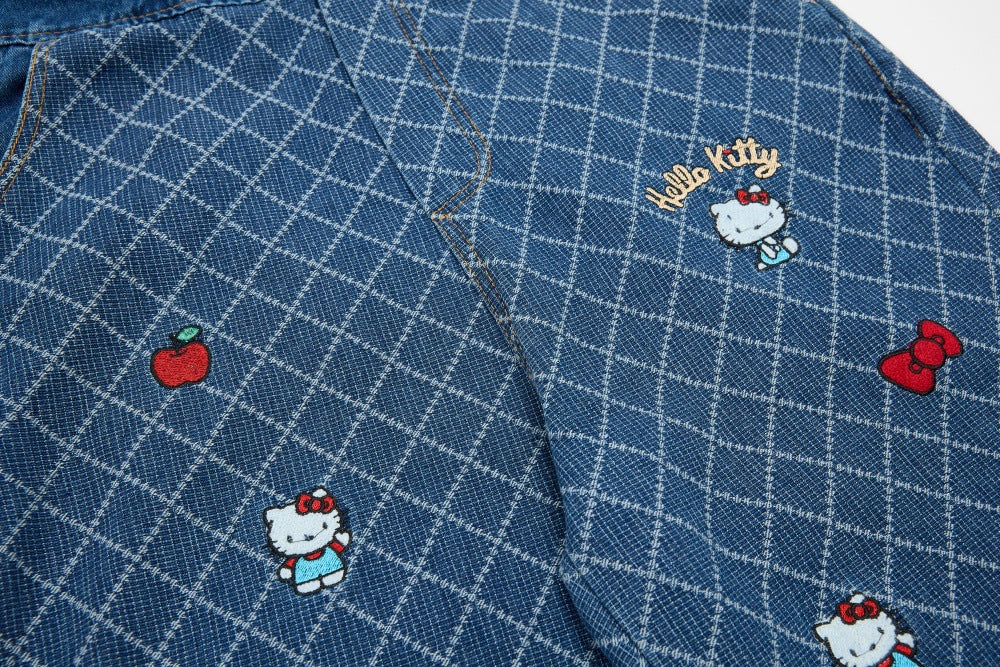 DAXUEN Playful cat embroidered denim overalls