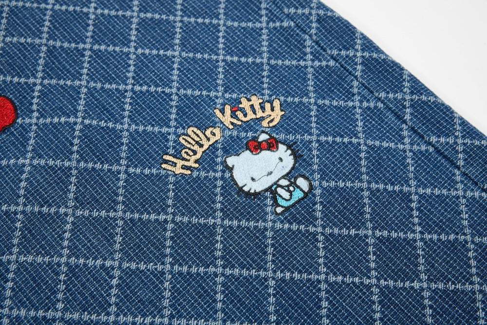 DAXUEN Playful cat embroidered denim overalls