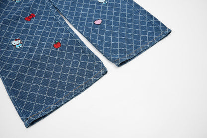 DAXUEN Playful cat embroidered denim overalls