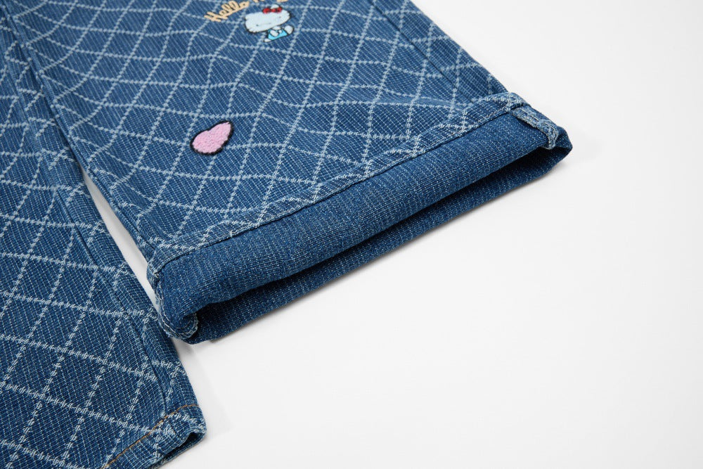 DAXUEN Playful cat embroidered denim overalls