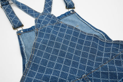 DAXUEN Playful cat embroidered denim overalls