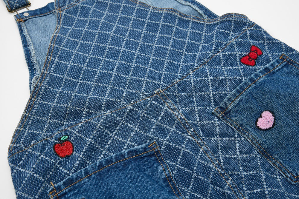 DAXUEN Playful cat embroidered denim overalls
