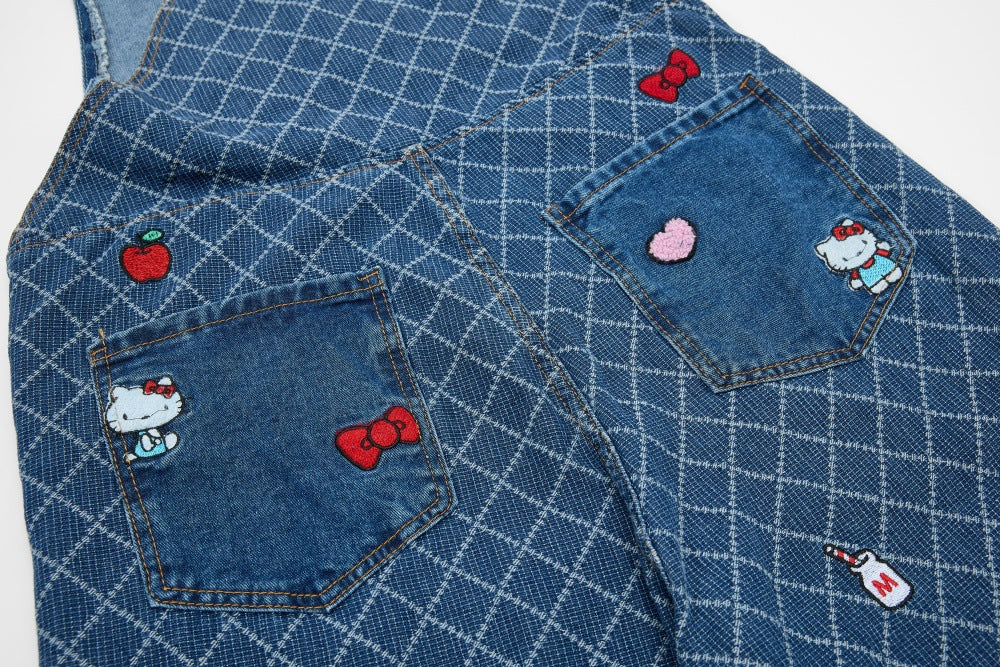 DAXUEN Playful cat embroidered denim overalls