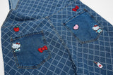 DAXUEN Playful cat embroidered denim overalls
