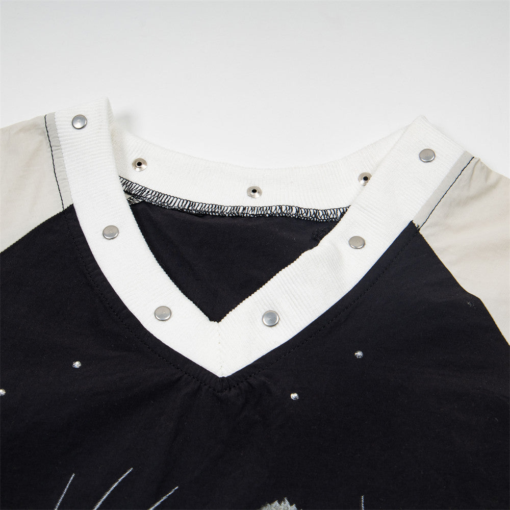 DAXUEN Black oversized pullover with kitten graphic and studs