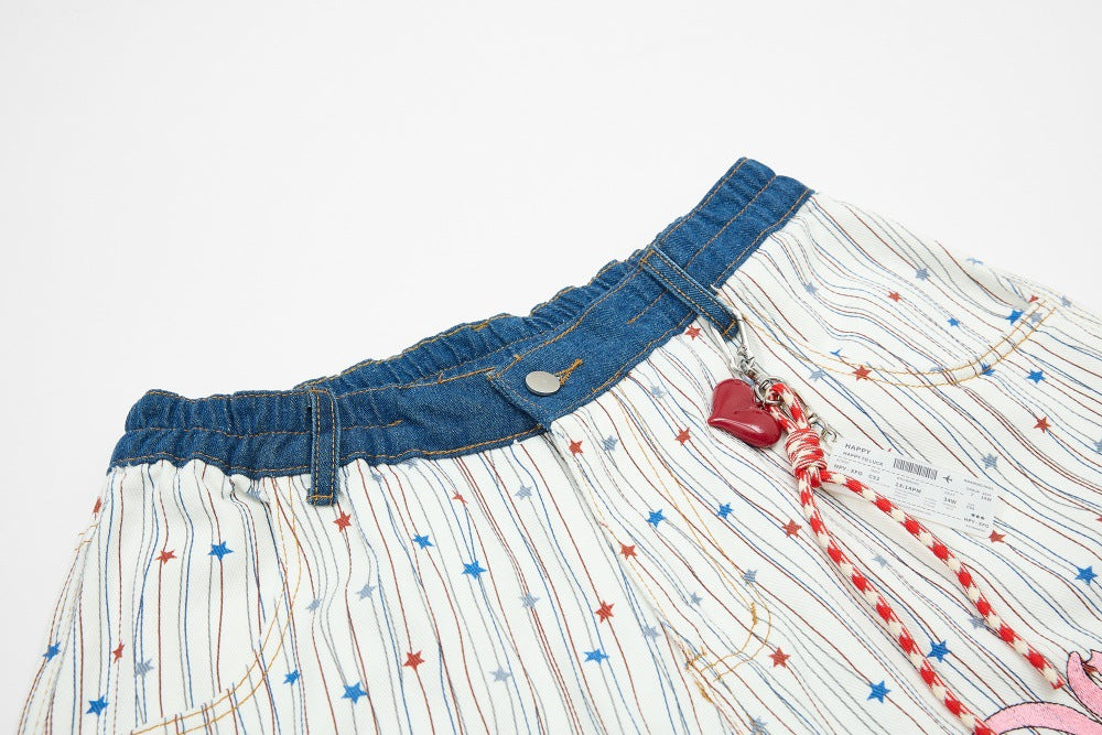DAXUEN Wide-leg striped pants with patches and embroidery