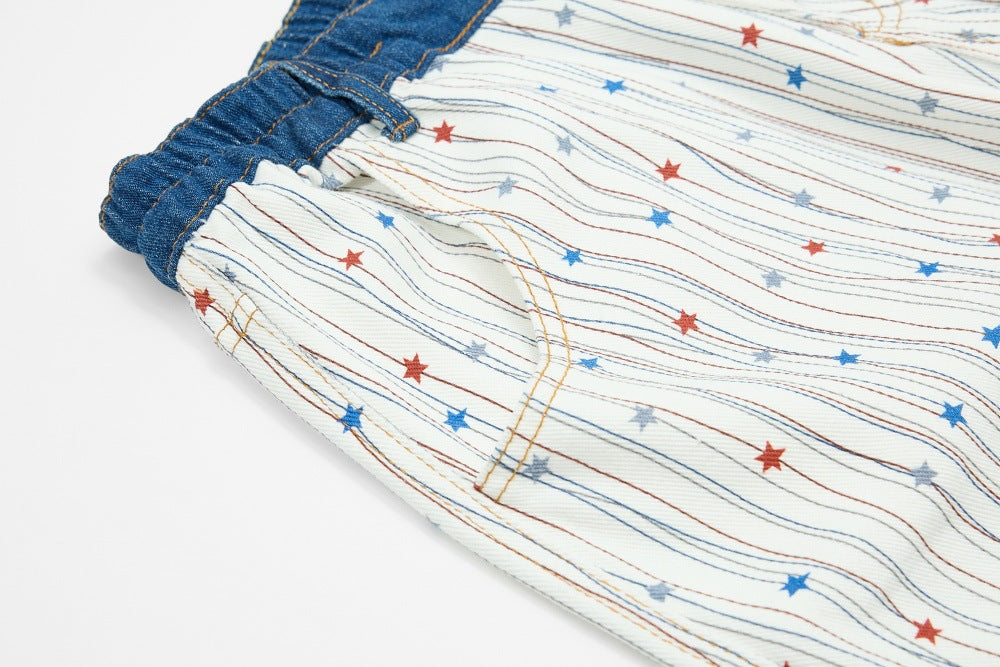 DAXUEN Wide-leg striped pants with patches and embroidery