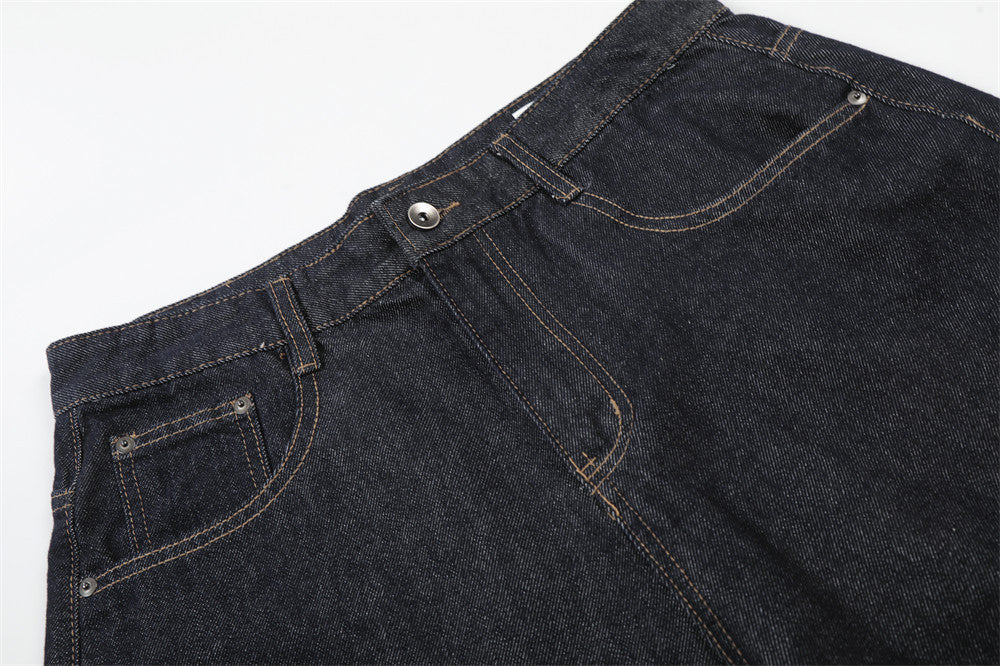 DAXUEN Dark indigo blue wide-leg cropped denim culottes