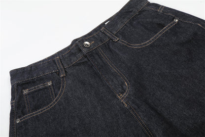 DAXUEN Dark indigo blue wide-leg cropped denim culottes