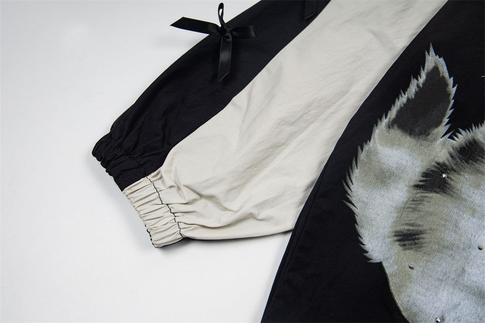 DAXUEN Black oversized pullover with kitten graphic and studs