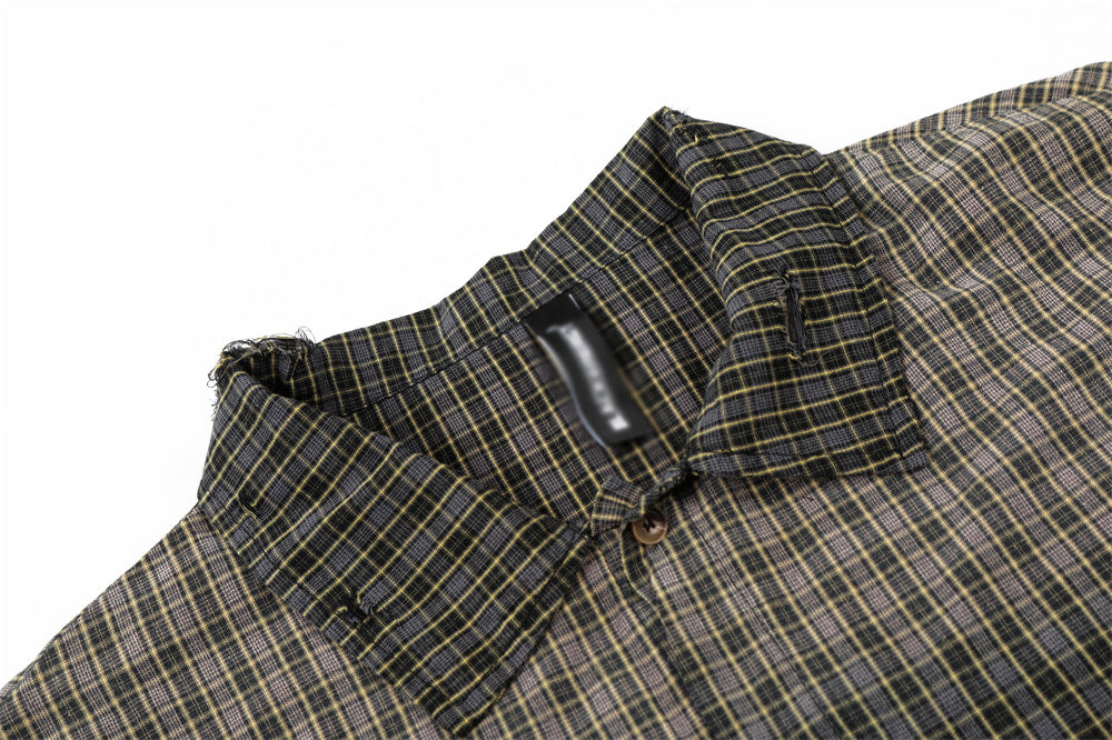 DAXUEN Oversized plaid button-up shirt with frayed edges