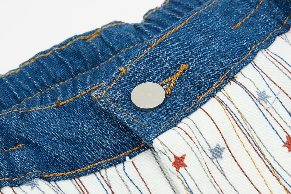 DAXUEN Wide-leg striped pants with patches and embroidery