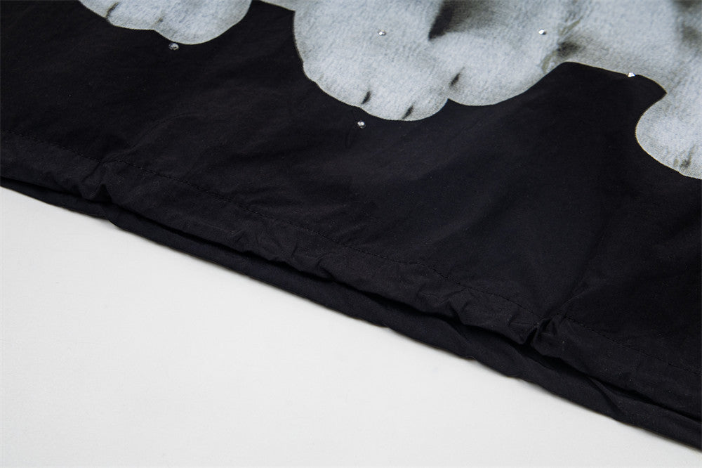 DAXUEN Black oversized pullover with kitten graphic and studs
