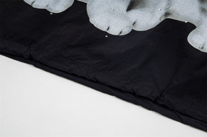 DAXUEN Black oversized pullover with kitten graphic and studs