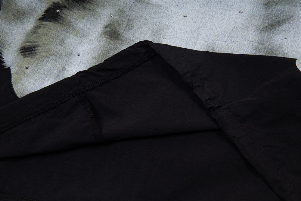 DAXUEN Black oversized pullover with kitten graphic and studs