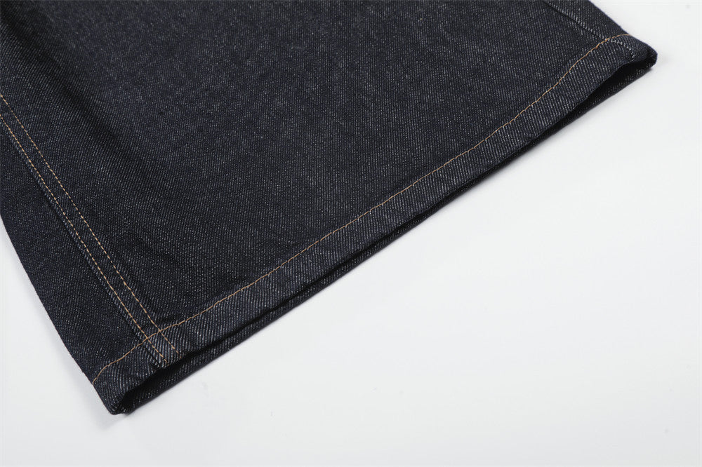 DAXUEN Dark indigo blue wide-leg cropped denim culottes