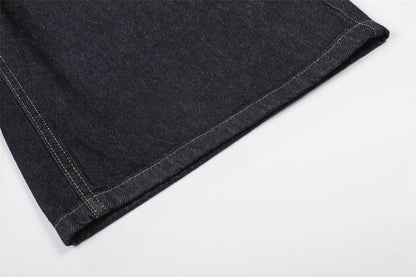 DAXUEN Dark indigo blue wide-leg cropped denim culottes