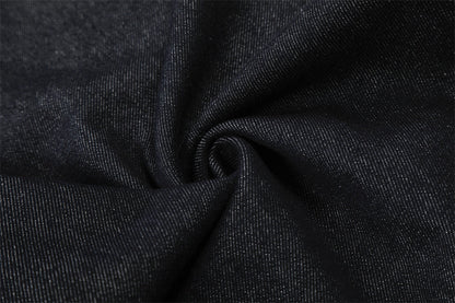 DAXUEN Dark indigo blue wide-leg cropped denim culottes