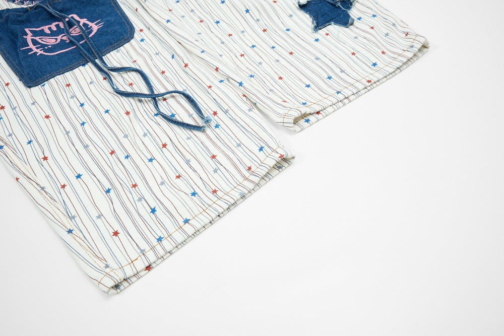 DAXUEN Wide-leg striped pants with patches and embroidery
