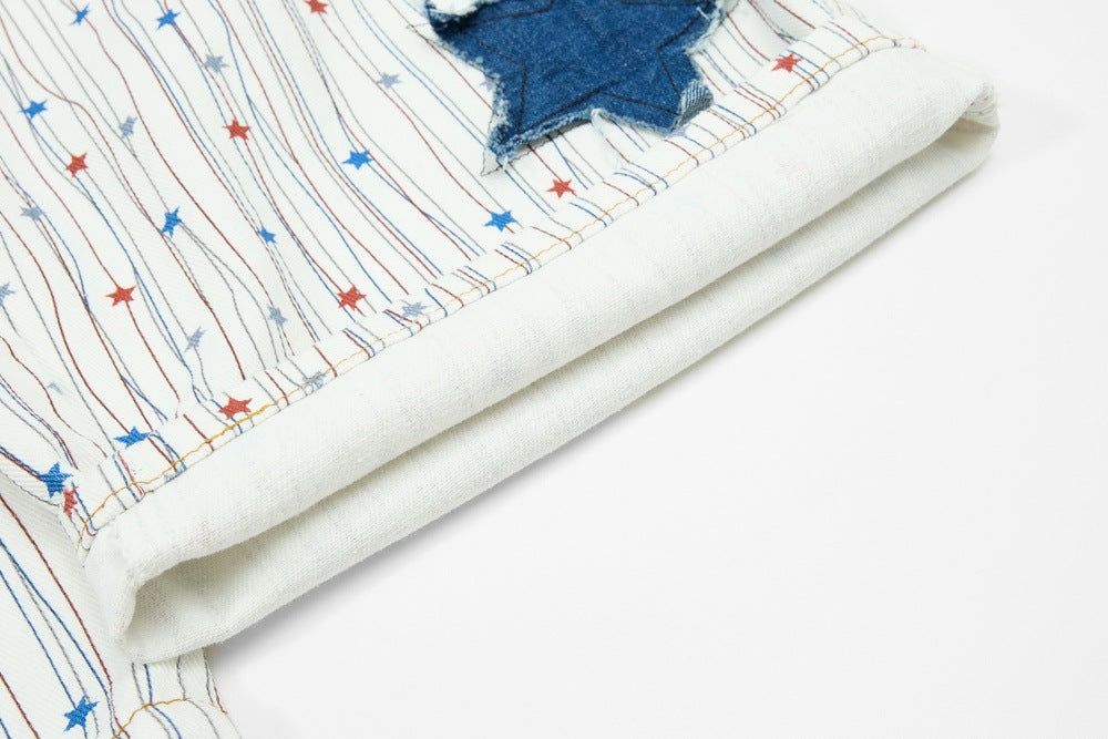DAXUEN Wide-leg striped pants with patches and embroidery