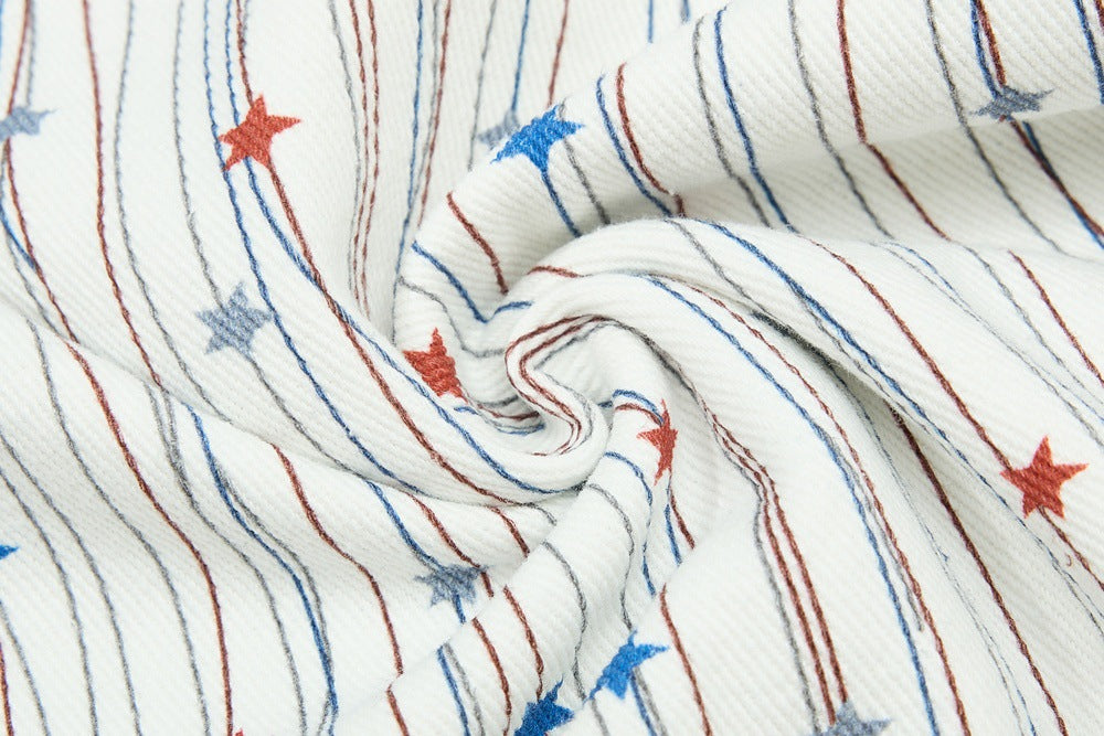 DAXUEN Wide-leg striped pants with patches and embroidery