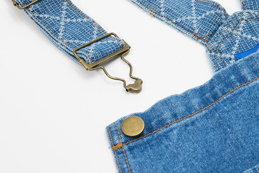 DAXUEN Wide-leg denim overalls with cartoon embroidery