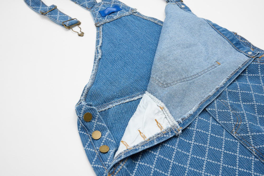 DAXUEN Wide-leg denim overalls with cartoon embroidery