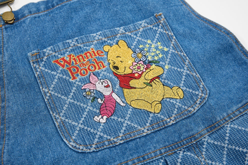 DAXUEN Wide-leg denim overalls with cartoon embroidery