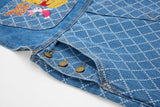 DAXUEN Wide-leg denim overalls with cartoon embroidery