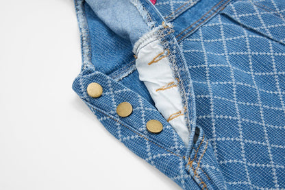DAXUEN Wide-leg denim overalls with cartoon embroidery