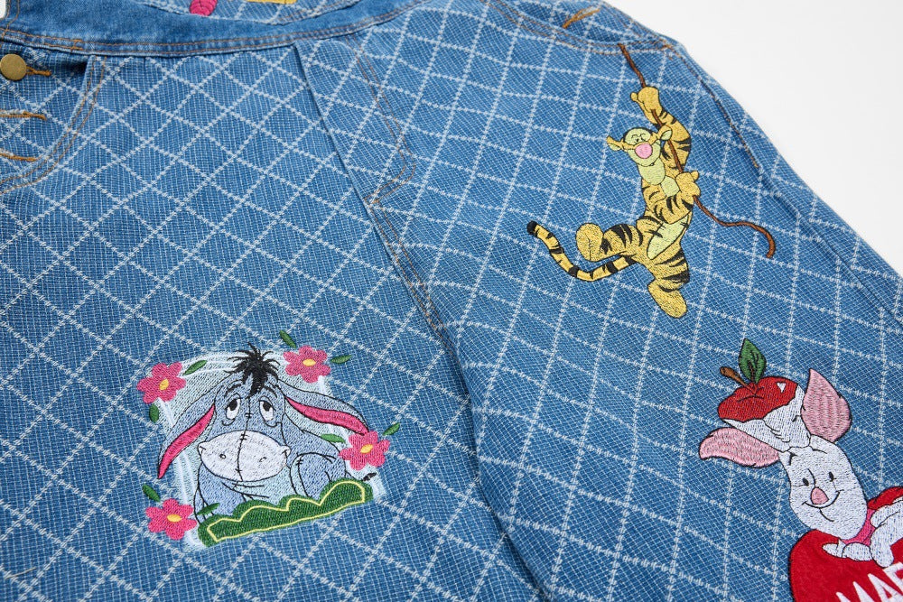 DAXUEN Wide-leg denim overalls with cartoon embroidery