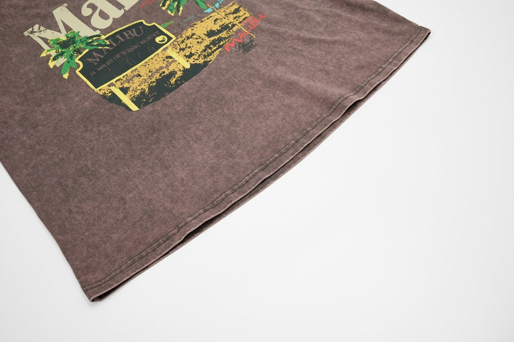 DAXUEN Vintage graphic t-shirt with beach scene print