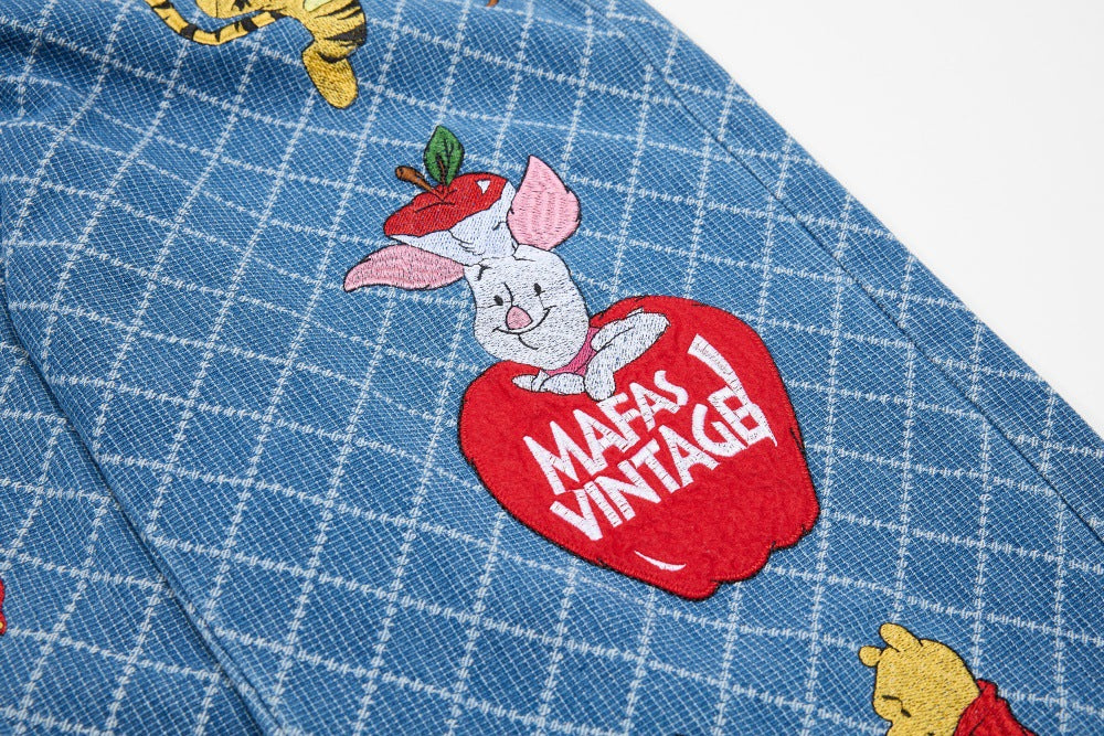 DAXUEN Wide-leg denim overalls with cartoon embroidery