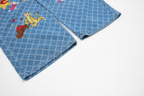 DAXUEN Wide-leg denim overalls with cartoon embroidery