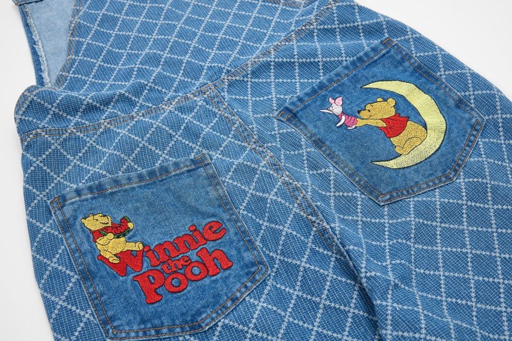 DAXUEN Wide-leg denim overalls with cartoon embroidery