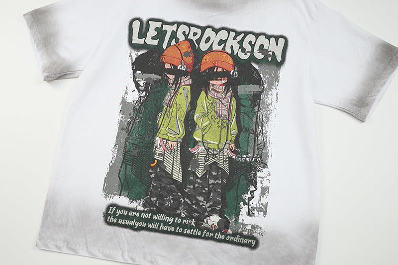 DAXUEN Oversized short-sleeve graphic t-shirt with faded wash effect