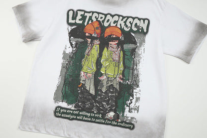 DAXUEN Oversized short-sleeve graphic t-shirt with faded wash effect
