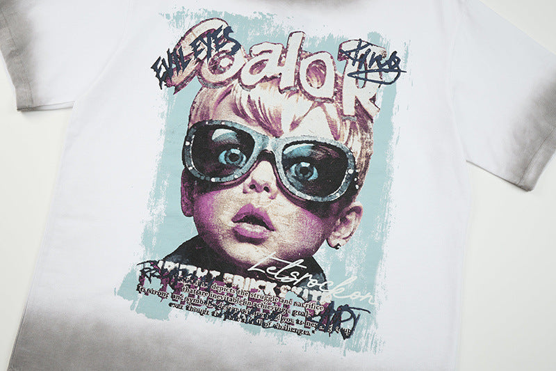 DAXUEN Distressed oversized short-sleeved graphic T-shirt