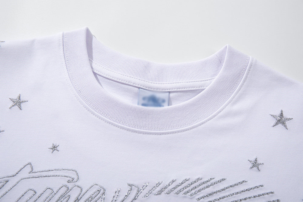 DAXUEN Metallic star embroidered short-sleeved T-shirt