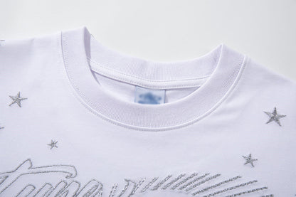 DAXUEN Metallic star embroidered short-sleeved T-shirt