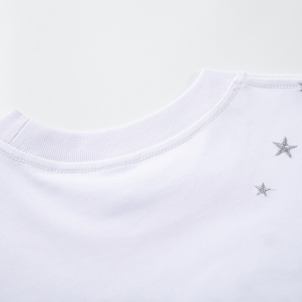 DAXUEN Metallic star embroidered short-sleeved T-shirt